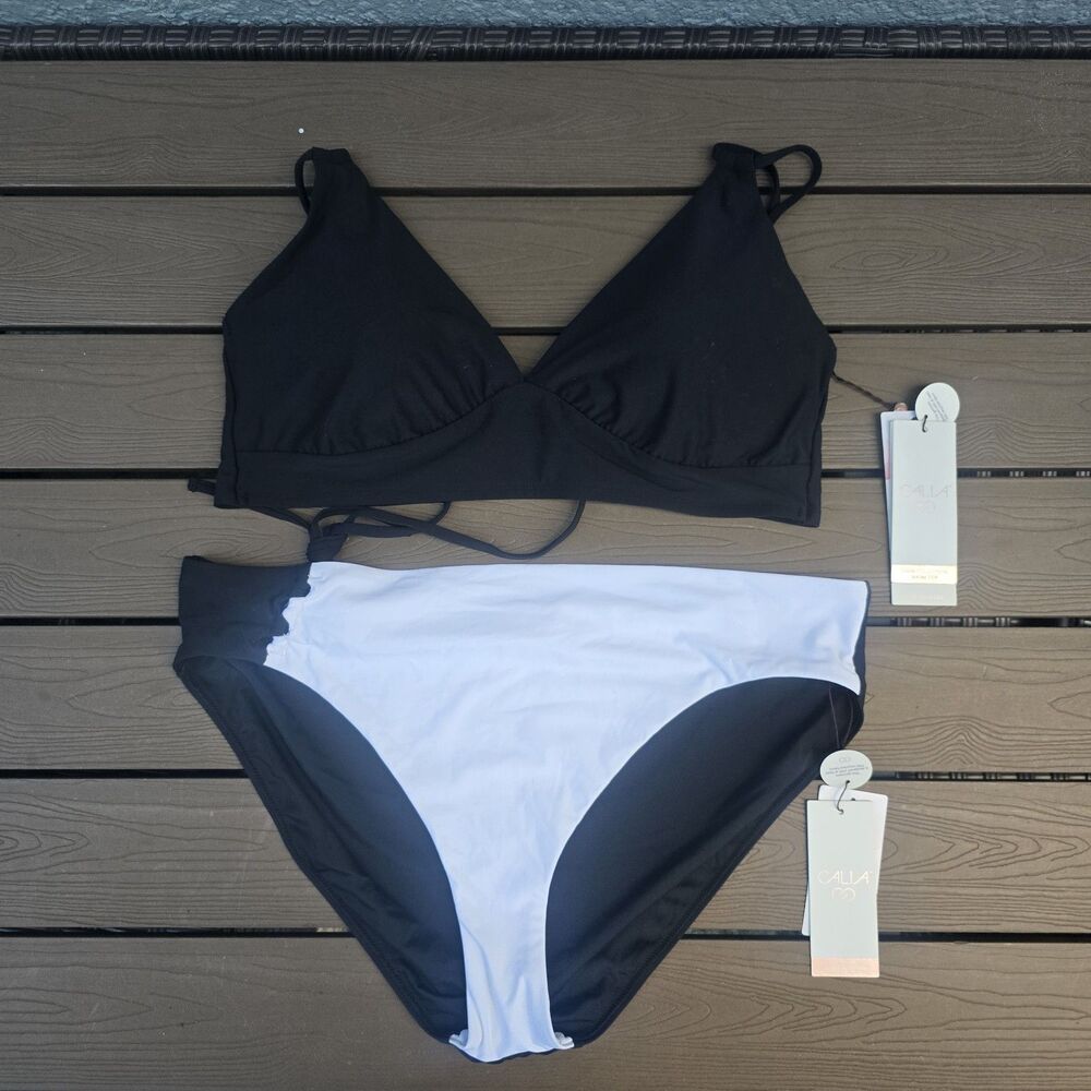 CALIA Women's Triangle Top & Pure White Looped Front Bikini Top Bikini Sz XL New